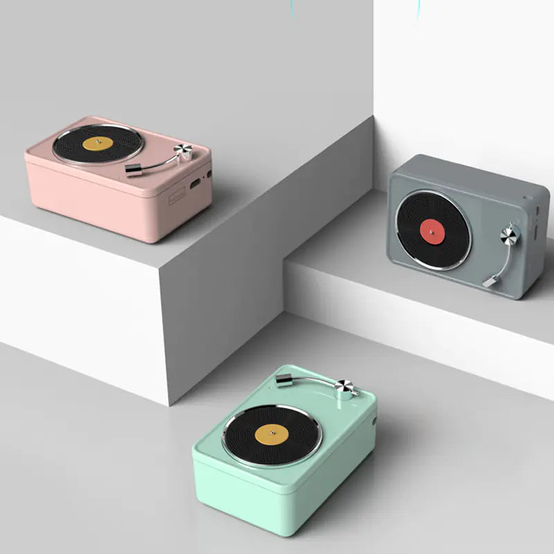 Vintage Bluetooth Record Player Mini Portable Speaker